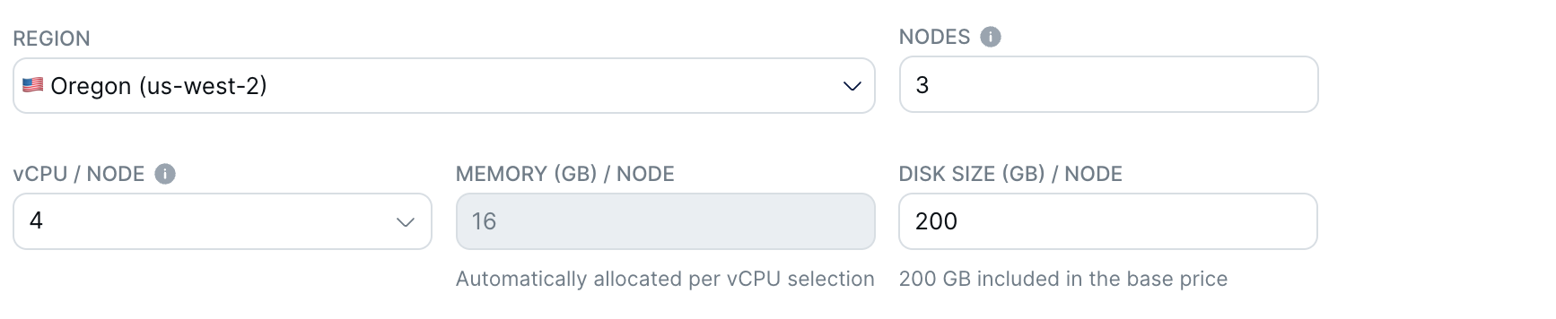 Add Cluster Wizard - Region and size Add Cluster Wizard - Region and size